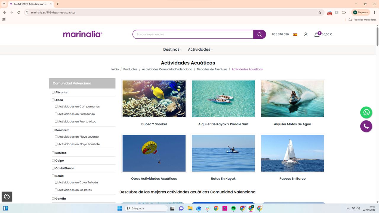 Actividades acuáticas en la Comunidad Valenciana: buceo, kayak, motos de agua, parasailing y paseos en barco