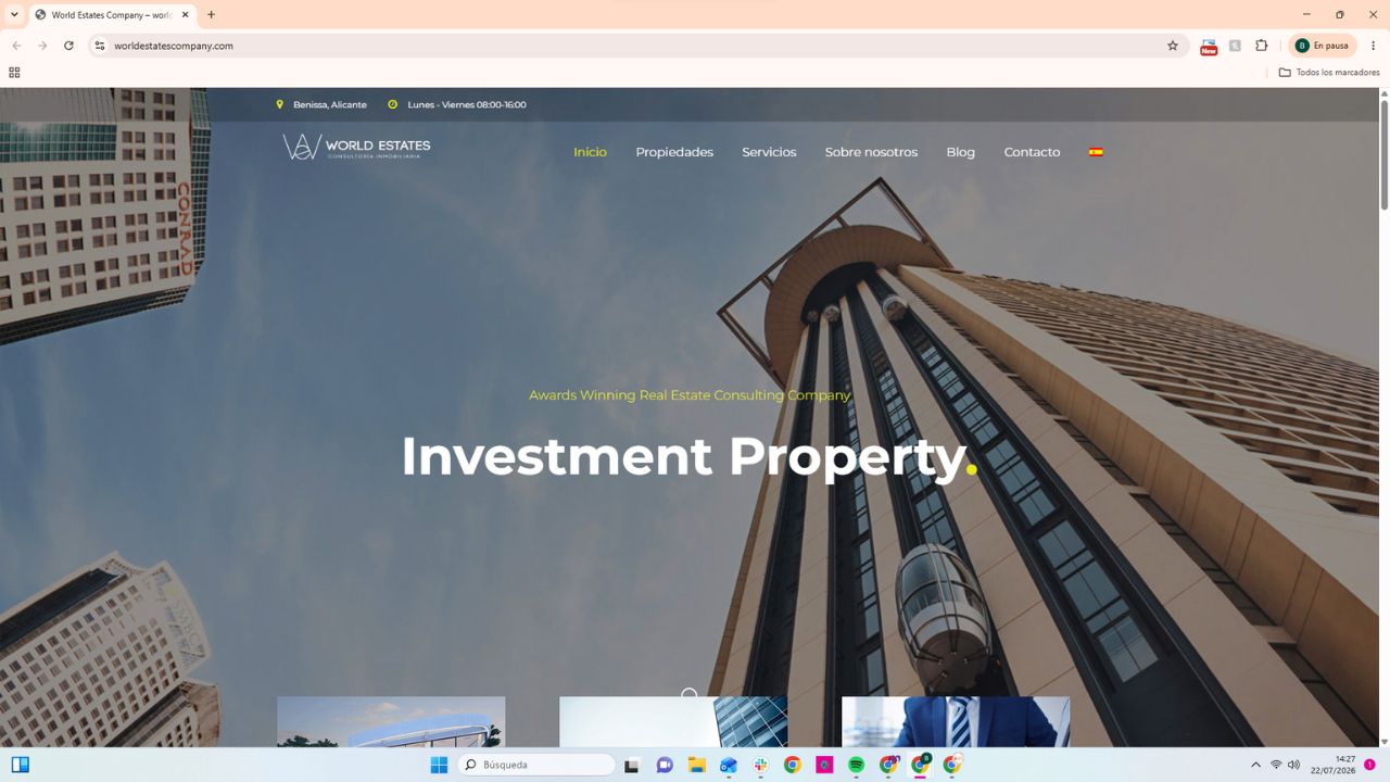 Página web de World Estates Company, consultora inmobiliaria en Benissa Alicante especializada en inversión y propiedades