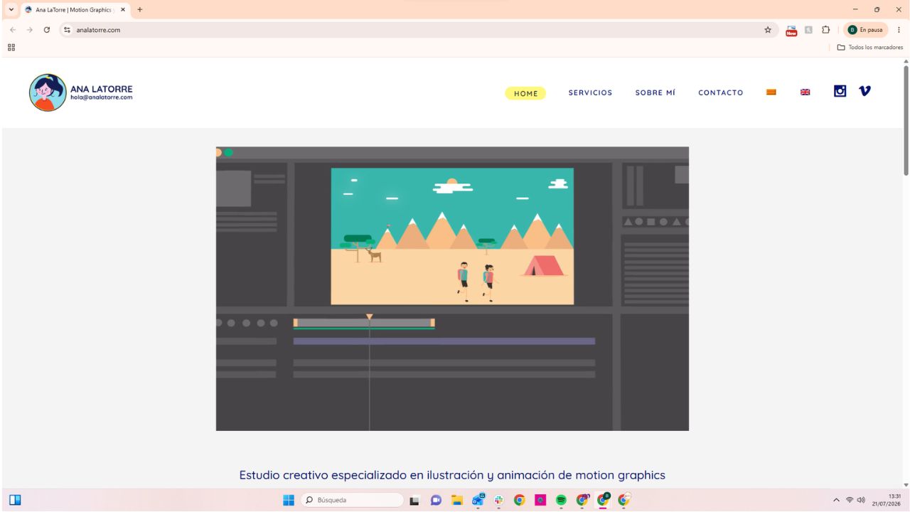 Estudio de motion graphics Ana LaTorre, animación 2D de paisaje de montaña con personajes en software de edición