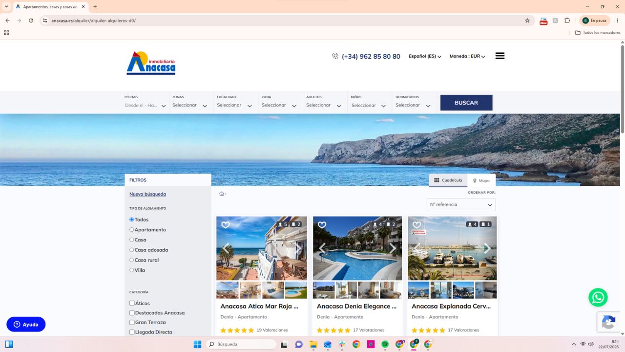 Inmobiliaria Anacasa, plataforma de alquiler de apartamentos y casas en Denia con vistas al mar Mediterráneo