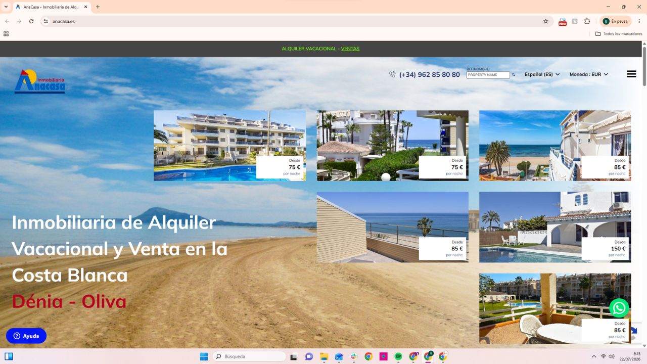 Inmobiliaria AnaCasa: alquiler vacacional y venta de apartamentos en Costa Blanca, Dénia y Oliva desde 75€/noche