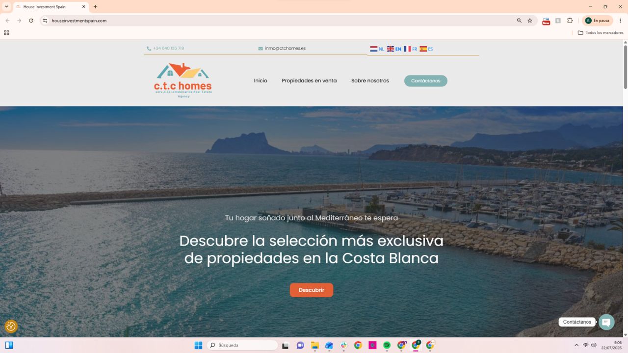 Agencia inmobiliaria CTC Homes en Costa Blanca, propiedades exclusivas junto al Mediterráneo en España