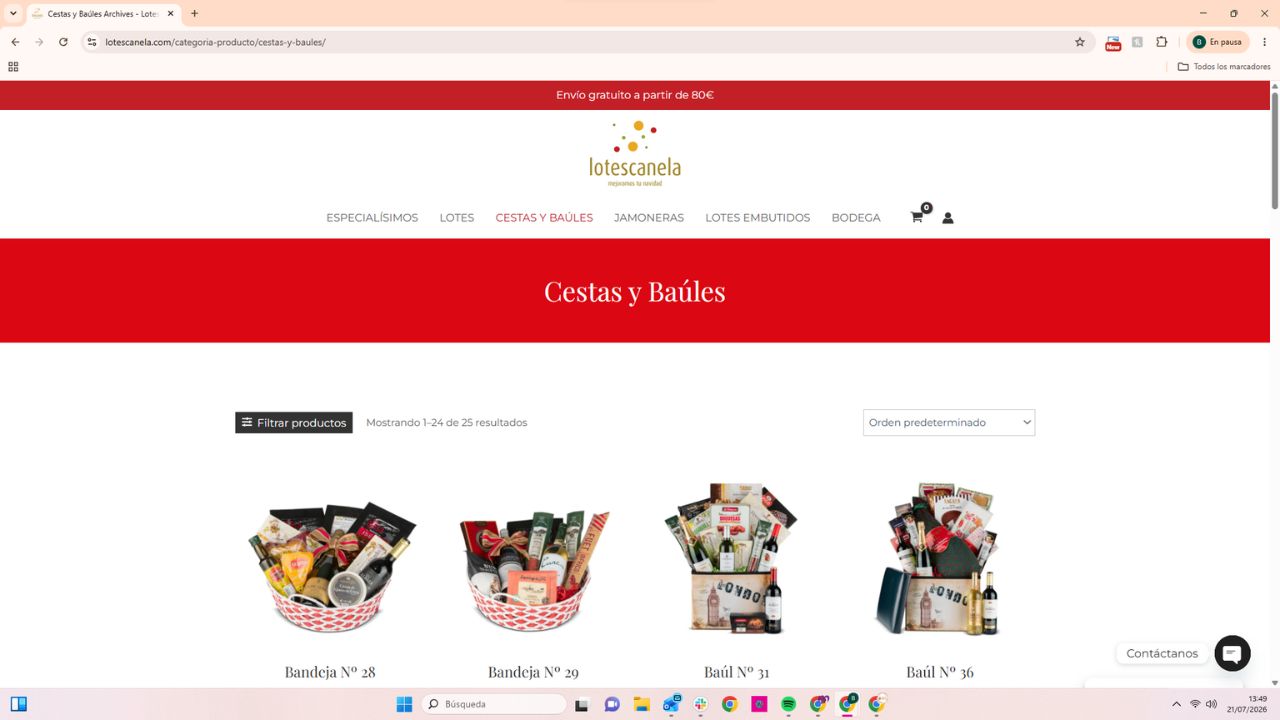 Cestas y baúles gourmet con embutidos, vinos y productos selectos en lotescanela.com