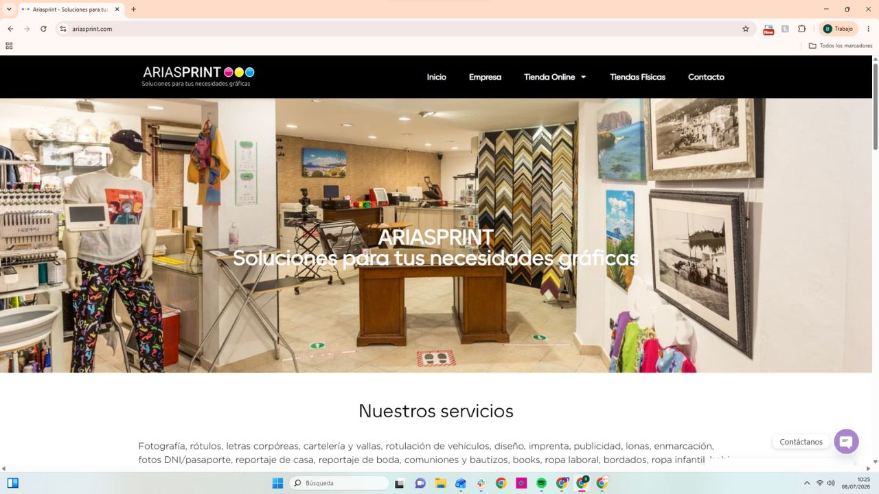 Tienda Ariasprint con servicios de fotografía, enmarcación, rótulos y ropa personalizada en España