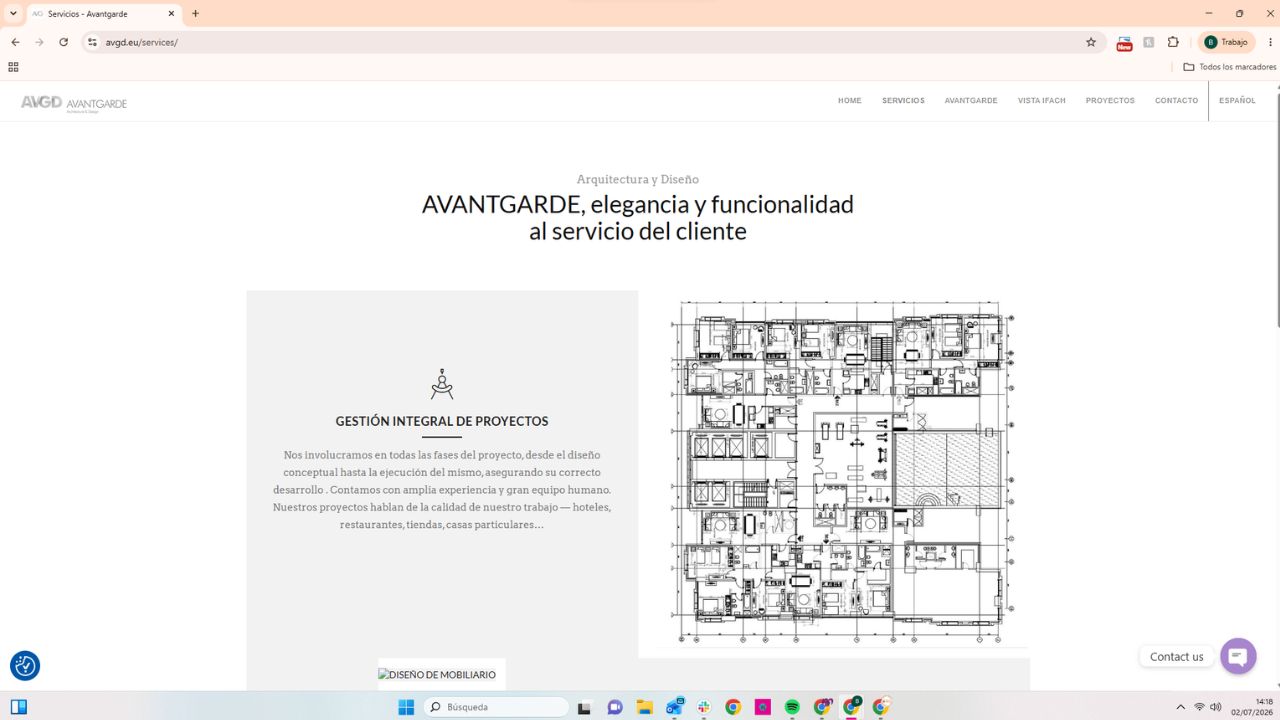 Plano arquitectónico detallado de distribución de espacios para proyecto de diseño interior Avantgarde