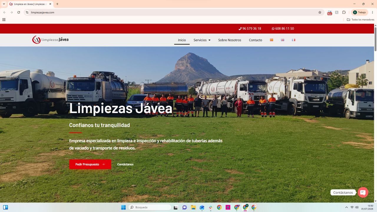 Equipo y flota de camiones cisterna de Limpiezas Jávea especializados en limpieza de tuberías y vaciado de residuos