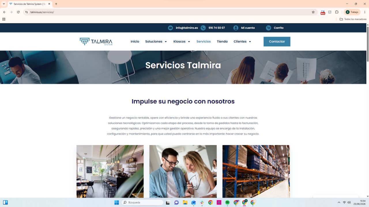 Página web de Servicios Talmira System con soluciones tecnológicas para gestión de negocios, kioscos y facturación