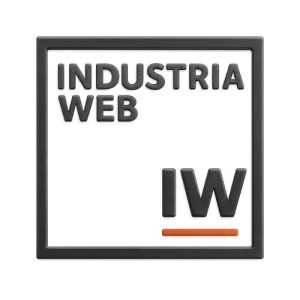 Logotipo de Industria Web con siglas IW y línea naranja sobre fondo blanco con marco oscuro