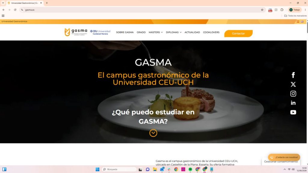Campus gastronómico GASMA de la Universidad CEU-UCH en Castellón, con plato gourmet y menú de estudios culinarios