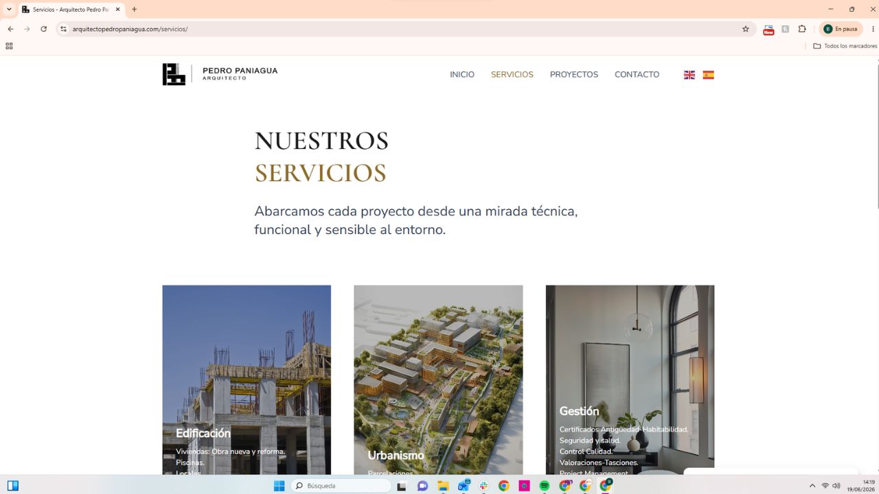 Página de servicios de arquitecto Pedro Paniagua: edificación, urbanismo y gestión de proyectos arquitectónicos