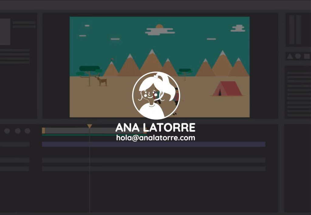 Captura de pantalla del portfolio de Ana Latorre, motion designer, con animación de paisaje montañoso y tienda de campaña