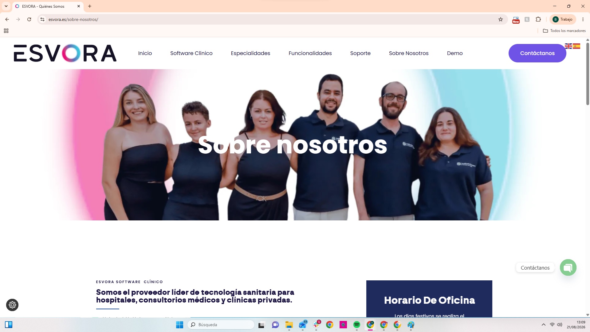 Equipo de ESVORA Software Clínico, proveedores líderes de tecnología sanitaria para hospitales y clínicas privadas